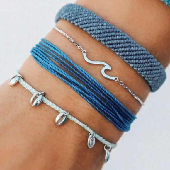 Pura Vida Jewelry - **NEW** Pura Vida 4 bracelet style pack: 2 blue, 1 teal w/shells, 1 metal wave